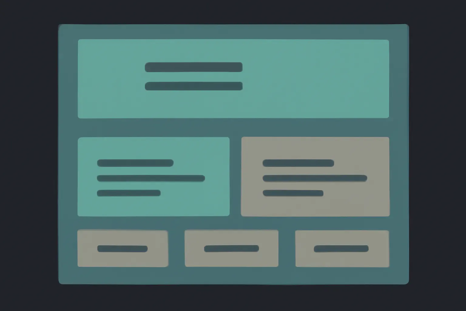 Abstract concept layout for the Harbor Dental Group project: a flat vector homepage mockup with a centered hero panel and two balanced content blocks, in muted teal and warm grey tones.